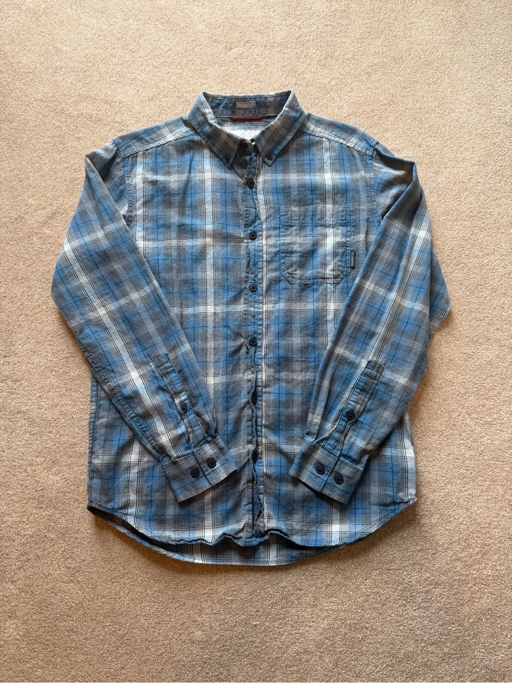 Columbia Blue and Gray Plaid Button-Down Shirt Regular Fit Small